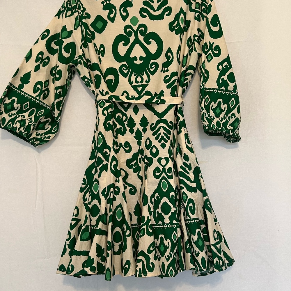 Green and Cream Patterned Dress